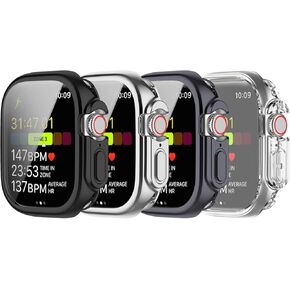 حافظة متوافقة مع واقي شاشة Apple Watch Ultra مقاس 49 ملم، غطاء حماية شامل، إطار ممتص للصدمات ناعم مطلي بمادة TPU