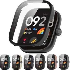 Smartwatch Full Coverage PC Protective Case Cover with Tempered Glass Screen Protector Compatible with Redmi Watch 4, Soft and Durable(Black)
