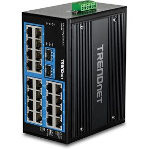 TRENDnet 26-Port Hardened Industrial Gigabit DIN-Rail Switch, TI-G262, 24 x Gigabit Ports, 2 x Gigabit SFP Ports, 52Gbps Switching Capacity, Lifetime Protection, Black