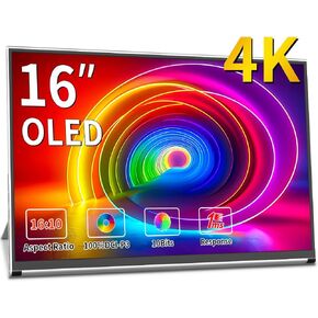 OLED Portable Monitor- 4K Portable Laptop Display 16 Portable Gaming Monitor 100% DCI-P3 OLED Monitor with HDMI/USB-C External screen for laptop Phone/Switch/XBOX