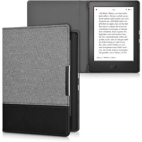 حافظة kwmobile متوافقة مع Kobo Aura H2O Edition 1 - غطاء القارئ الإلكتروني من جلد البولي يوريثان والقماش - رمادي داكن/أسود