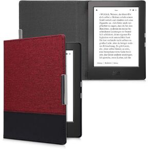 kwmobile Case Compatible with Kobo Aura H2O Edition 1 - PU Leather and Canvas e-Reader Cover - Dark Grey/Black