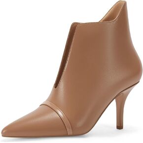 Coutgo Womens Slip On V Cut Ankle Booties Pointed Toe High Heels Boots Winter Dress Boot Shoes
