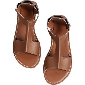 Verdusa Women's PU Leather Slingback Sandals Open Toe Flat Sandals with Ankle Strap