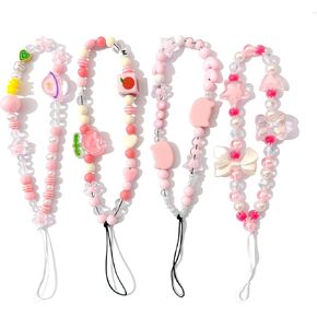 Generic 4 Pieces Phone Charms Strap Cute Phone Charms Pink White Beaded Phone Strap Cell Phone Charms Decor
