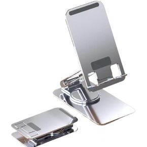 Swivel Tablet Stand Aluminum Cell Phone Holder 360 Rotating Pad Stand Foldable Desktop Holder Stand Compatible with iPad Pro/Air/Mini, Galaxy Tab, Phones, Kindle, E-Reader and More Silver