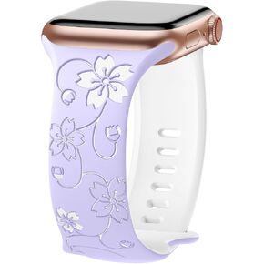 Flower Engraved Band Compatible with Apple Watch Bands 38mm 40mm 41mm Women Men, Sport Replacement Wristbands for iWatch Bands Ultra2 Series 9 Ultra 8 7 6 5 4 3 2 1 SE