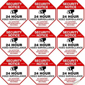 Sigo Signs Video Surveillance Sticker, (9 Pack) 3x3 Inches, 4 Mil Vinyl Decal Stickers UV Protected, Long Lasting, Fade Resistant, Indoor/Outdoor Use, Made in USA