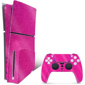 MightySkins Glossy Glitter Skin Compatible with Playstation 5 PS5 Slim Digital Edition Console Only - Solid Hot Pink | Protective, Durable High-Gloss Glitter Finish | Easy to Apply | Made in The USA