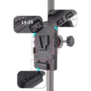 V-Mount Power Supply Adapter with 2 D-tap &Switch &Clamp for Sony DSLR Camera Light Stand/LCD Monitor