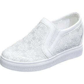 Slip on Wedge Sneakers for Women Flowery Mesh Round Toe Casual Walking Shoes