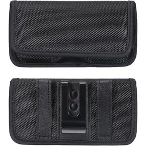 MECCANIXITY Phone Belt Holder Case for 5.2" Cell Phones, Horizontal Oxford Phone Belt Pouch for Men Women with Clip Loops, Black