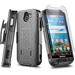 NZND Case for Kyocera Duraforce Pro 2 (E6900 E6910 E6920) with Tempered Glass Screen Protector, Belt Clip Holster Shell, Ultra Slim Thin Cover w/Built-in Kickstand Shockproof Case -Camo
