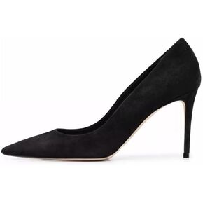LINMUYOUJIA Autumn Black Suede Pumps high Heels Pointed Toe Leather Pumps Slip on Shoes Stiletto Heels Sheepskin Lining Party Prom Evening Dance Shoes for Women 3.9 Inches
