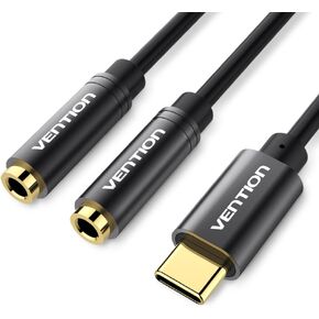 USB C to 3.5mm Audio Stereo Y Splitter Aux Extension Cable,VENTION Type C to 1/8 Aux Audio Dongle Jack Audio Splitter for iPhone 15 Pro Max/15 Pro/15 Plus/15, iPad Pro, Galaxy S24/S23/S22 Ultra