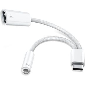 Azddur USB C to 3.5mm Audio Adapter with Charger, 2 in 1 USB C to 3.5mm Headphone Jack Hi-Fi DAC with PD 60W Charging Dongle Compatible with iPhone 15/15Pro, Galaxy S23/S23 Ultra/S22/S21FE, Pixel 7/6