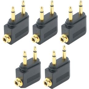 Headphones Adapter 3.5 mm Airplane Airline Travel Headphone Jack Audio Adapters Converter (Pack of 5, Golden Plated)