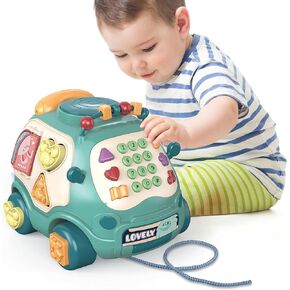 Musical Baby Bus Toys with Sound Effects, and Early Learning Activities for Toddlers 18 Months +, Fun and Interactive Play with Music, Sounds, Telephone, Drum, Shapes and Colors, Green