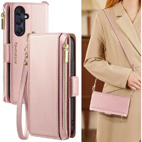 Antsturdy for Samsung Galaxy A15 5G Wallet case with Card Holder Women Men,Galaxy A15 5G Phone case【RFID Blocking】 PU Leather Shockproof Flip Cover Strap Zipper Credit Card Slots Kickstand,Black