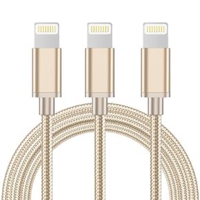 WXX 3Pack 6Ft Phone Charger Cable, [MFi Certified] Lightning Cable Nylon Braided iPhone Charger Cord Fast Charging&Syncing for iPhone 14/13/12/11Pro Max/11Pro/11/XS/Max/XR/X/8/8P/7 Gold