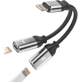 Iphone Headphone Splitter 2in1 Dual Lightning Dongle Charge Audio Jack Adapter Apple MFI Certified for 12 11 13 Pro Max Mini Xs Se X 7 8 Plus Charging Aux Cable Adaptador Para Earphone Music Converter