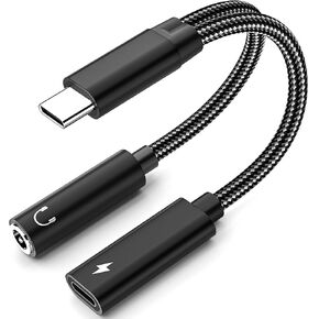 USB C to 3.5mm Audio Adapter with Charger, 2 in 1 USB C to 3.5mm Headphone Adapter with PD 60W Charging Compatible with iPhone 15/15Pro/15 Plus, Galaxy S24/S23/S22/S21FE/A54/Note 20, Pixel 8/7Pro/6/5