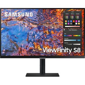 شاشة Samsung ViewFinity S8 Series 32 بوصة 4K UHD عالية الدقة، لوحة IPS، 60 هرتز، Thunderbolt 4، HDR 10+، مكبرات صوت مدمجة، حامل قابل لضبط الارتفاع (LS32B804PXNXGO)، أسود
