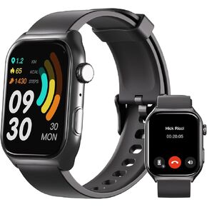 YMS Android Smart Watch for Women - 2.0",IP68 Waterproof Fitness Watches Bluetooth Call (Answer/Call),Heart Rate/Sleep/Pressure/Steps Monitor,Android & iOS,100+ Sports Trackers (Black)