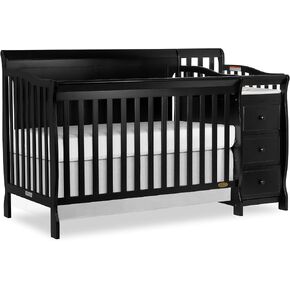 سرير برودي 5 في 1 قابل للتحويل بلوحة كاملة باللون الأسود مع مبدل وأدراج واسعة وطاولة تغيير قابلة للفصل ووسادة تغيير مقاس 1 بوصة in Kuwait