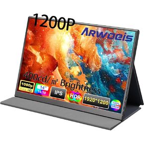 Portable Monitor 14 inch FHD 1920 * 1200P, IPS Laptop Monitor, USB-C HDMI, Portable Second Monitor for Laptop, USB-C HDMI,PC,Mac Phone,Xbox,Swich,PS,w/Premium Smart Cover