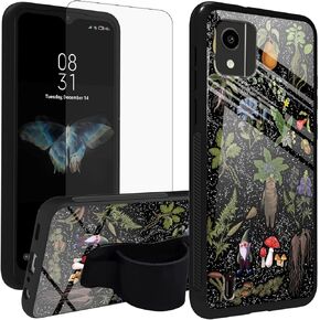 for Nokia C110 Case with Phone Grip Holder Strap & Screen Protector, Tempered Glass Hard PC Cover Shock Absorption Soft TPU Stand Case for Nokia C110 N156DL, Autumn Cat