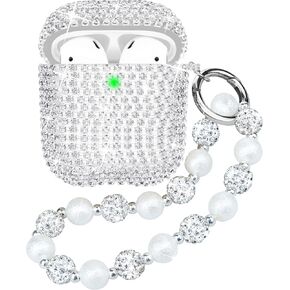 Compatible with AirPods 2nd Generation Case Bling Crystal Glitter Rhinestone Cute Case for AirPods 1 & 2 with Shining Diamond Keychain Lanyard