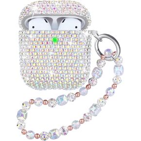 Compatible with AirPods 2nd Generation Case Bling Crystal Glitter Rhinestone Cute Case for AirPods 1 & 2 with Shining Diamond Keychain Lanyard