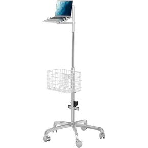 CTA Digital Rolling Laptop Floor Stand | Adjustable Laptop Stand with Articulating Arm & Metal Basket | Professional Height Adjustable Laptop Stand for Medical Offices, Institutions (LT-MCRFS), Black