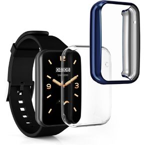 kwmobile Case Compatible with Xiaomi Mi Band 7 Pro Case - 2X TPU Silicone Fitness Tracker Cover - Black/Black