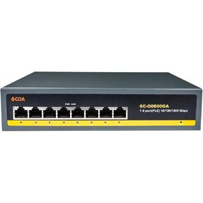 6COM 8 Port Gigabit PoE Switch, 8 PoE+ Ports 120W 10/100/1000Mbps, Plug & Play, 802.3af/at, Metal Fanless Unmanaged Network Switch, Limited Lifetime Protection
