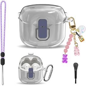 [4in1 Set] QINZAC for JBL Tune Flex Case with Lock, TPU Clear Case for JBL Tune Flex Earbuds Case Locking Shock Protection jbl Tune Flex Earbuds Accessories with Candy Keychain/Lanyard (Clear Purple)