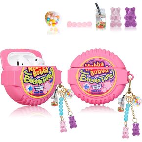 Lupct for Airpod 2/1 Silicone Case, Soft Cartoon Fashion Cute Food Design Air Pods Cover Kids Girls Women Funny Headphone Fun Cool Unique Kawaii Keychain Cases for AirPods 2&1 (Popo Candy Chain)