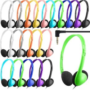20 Pcs Classroom Headphones Adjustable Wired Students Headphone School Colorful Comfortable on Ear Headphone with 3.5 mm Headphone Plug for Boys Girls Adults School Hotel Airplane, 10 Assorted Colors