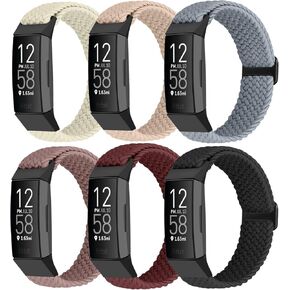 6 Packs Stretchy Loop Bands Compatible With Fitbit Charge 4/Fitbit Charge 3, Adjustable Nylon Braided Straps for Women Men