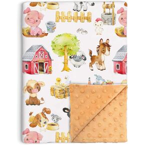 Farm Baby Blankets for Boys Girls, Soft Minky Blanket with Double Layer Dotted Backing, Newborn Travel Blanket for Toddler Nursery Crib Stroller, Farm Animals Receiving Baby Crib Cow Pig Dog, 30"x40"