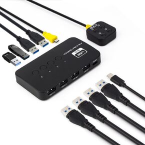 USB 3.0 Switch Selector 4Computers Share 4 USB for PC Laptop Mouse Keyboard Printer Scanner with 4 Pack USB 3.0 Cables and 1 Desktop Controller