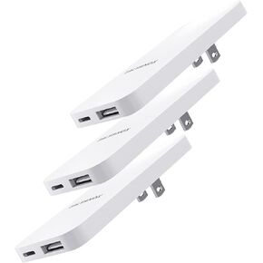 (3 Pack) Flat Type C Wall Charger, Galvanox Ultra Slim Dual Port USB-C/USB-A Multi Port Travel Plug, Low Profile Power Adapter (Fast Charging 20W)