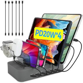 Fast USB C Charging Station for Multiple Devices Apple,100W 4 PD and 2 USB Charging Stand Compatible with apple iPhone iPad and Android Phone and Tablet,Type C Family Charger Station