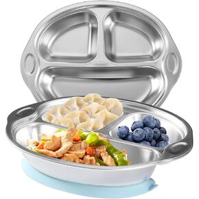 Stainless Steel Baby Suction Plates: Divided Plates Designed for Babies and Toddlers, Made of 100% Food-Grade Materials Ideal for Baby-Led Weaning BPA-Free Toddler Feeding Supplies Are Dishwasher Safe