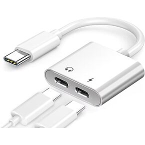 USB C Headphone Adapter for iPhone 15, 2 in 1 USB C to Dual USB C Headphone Adapter with Charging Port USB C Splitter for iPhone 15 Series, Samsung S23/S22, iPad Pro, Google More