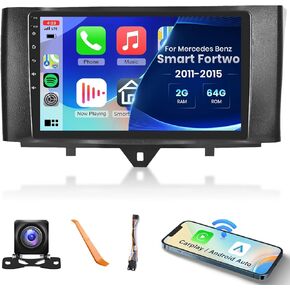 [2+64G]- for Mercedes Benz Smart Fortwo 2011-2015 Car Radio with Wireless Carplay/Android Auto,Android Car Stereo 9" Touch Screen GPS Navigation WiFi Bluetooth FM/RDS Mirror Link SWC+ Backup Camera