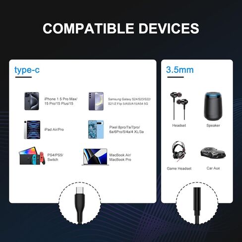 محول صوت USB C إلى 3.5 ملم لهاتف iPhone 15 Pro Max/15 Pro/15 Plus، iPad، Google Pixel 8a 8 7 Pro 7a، نوع C إلى سماعة رأس Aux Jack Dongle Cable لهاتف Samsung Galaxy S24 Ultra S23 FE S22 S21 A35 A54 in Kuwait