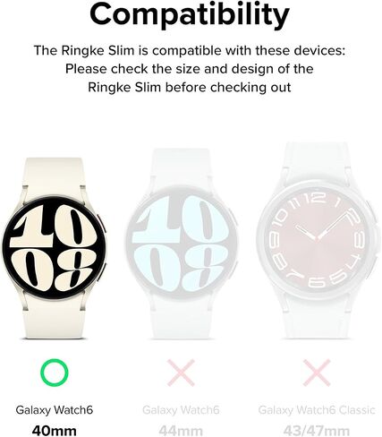 Ringke Slim [Anti-Yellowing Material / 2 Pack] Compatible with Samsung Galaxy Watch 6 Case (40mm) Lightweight Sturdy Solid Transparent Cover + Extra Color for Women, Men - Clear & Matte Black in Saudi Arabia