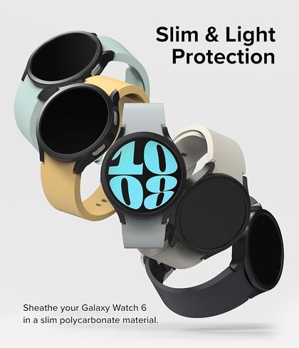 Ringke Slim [Anti-Yellowing Material / 2 Pack] Compatible with Samsung Galaxy Watch 6 Case (40mm) Lightweight Sturdy Solid Transparent Cover + Extra Color for Women, Men - Clear & Matte Black in Saudi Arabia